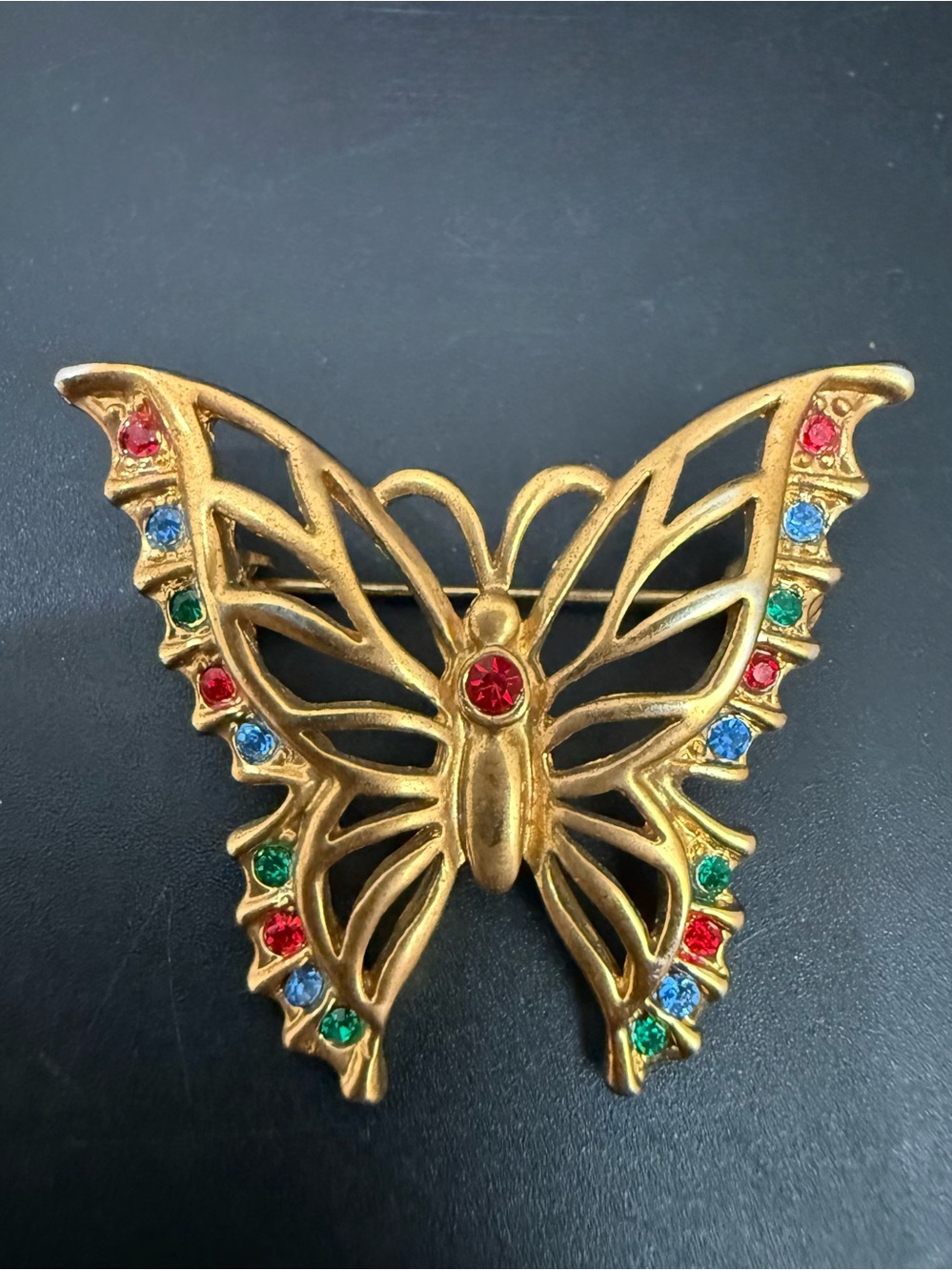 Vintage Regency Accessories Gold-tone Multicolored Rhinestones Butterfly Brooch